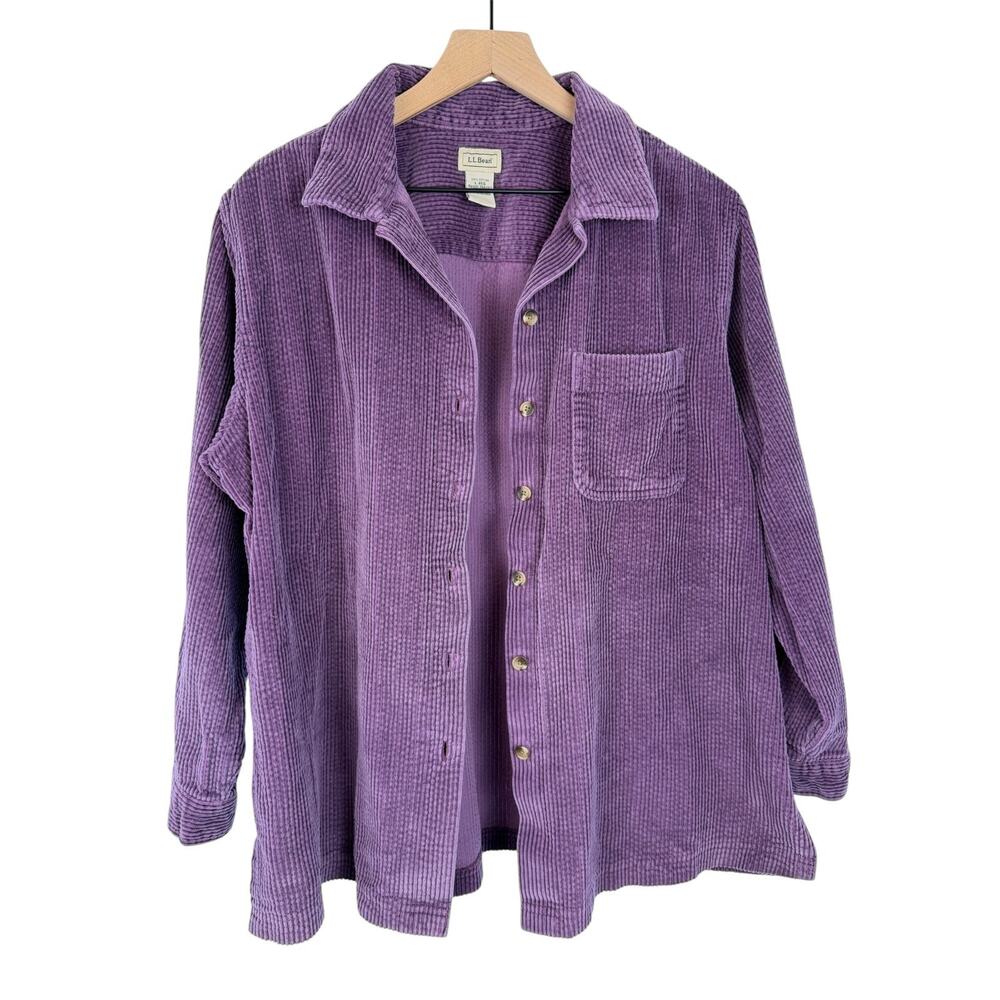 Vintage LL BEAN Corduroy Shirt Jacket Womens Purple Large Wide Wale 266127